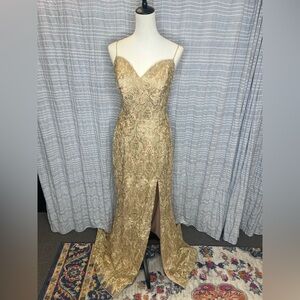 Private Label Gold Embroidered Prom Dress
